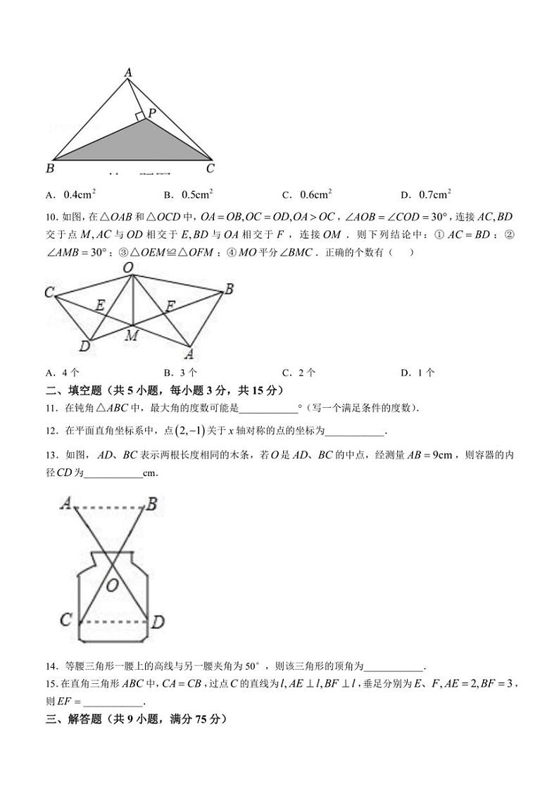 2024～2025学年湖北省襄阳市宜城市五校八年级(上)期中数学试卷(含答案)第3页