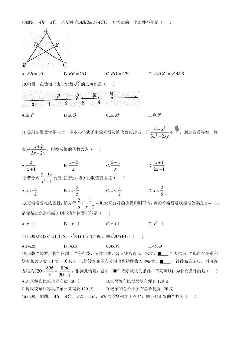 2024～2025学年河北省唐山市乐亭县八年级(上)期中数学试卷(含答案)第2页