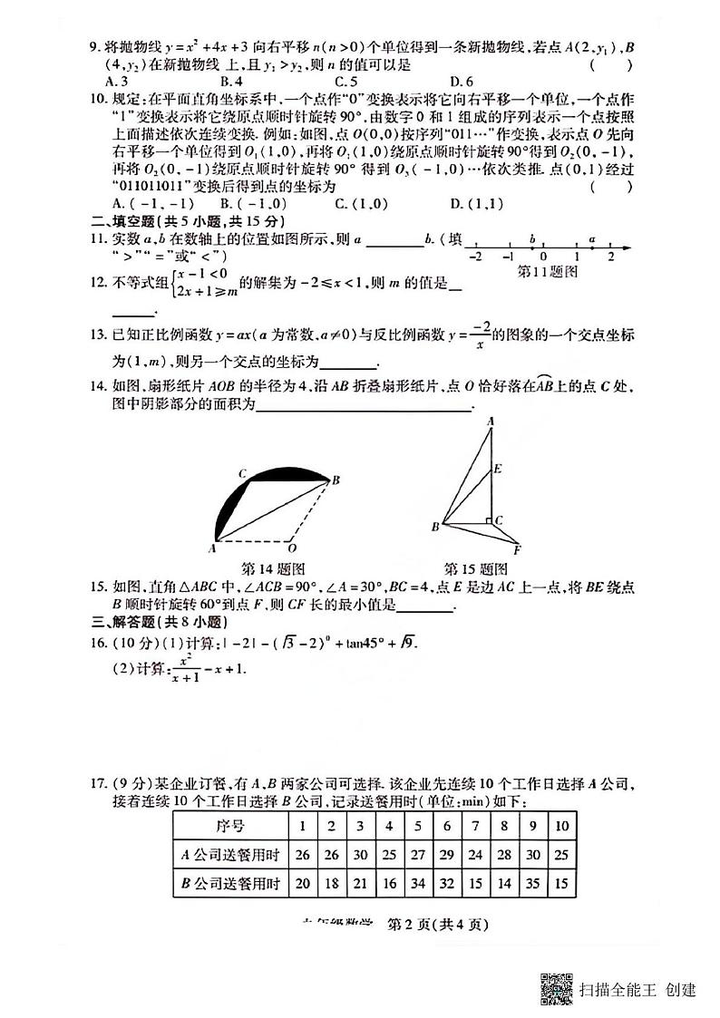 2023年河南省郑州市郑州高新技术产业开发区郑州外国语学校三模数学试题第2页