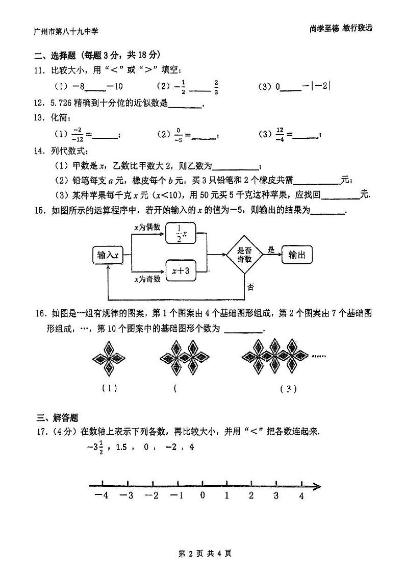 广东省广州市第八十九中学2024_2025学年上学期七年级数学期中考试卷第2页