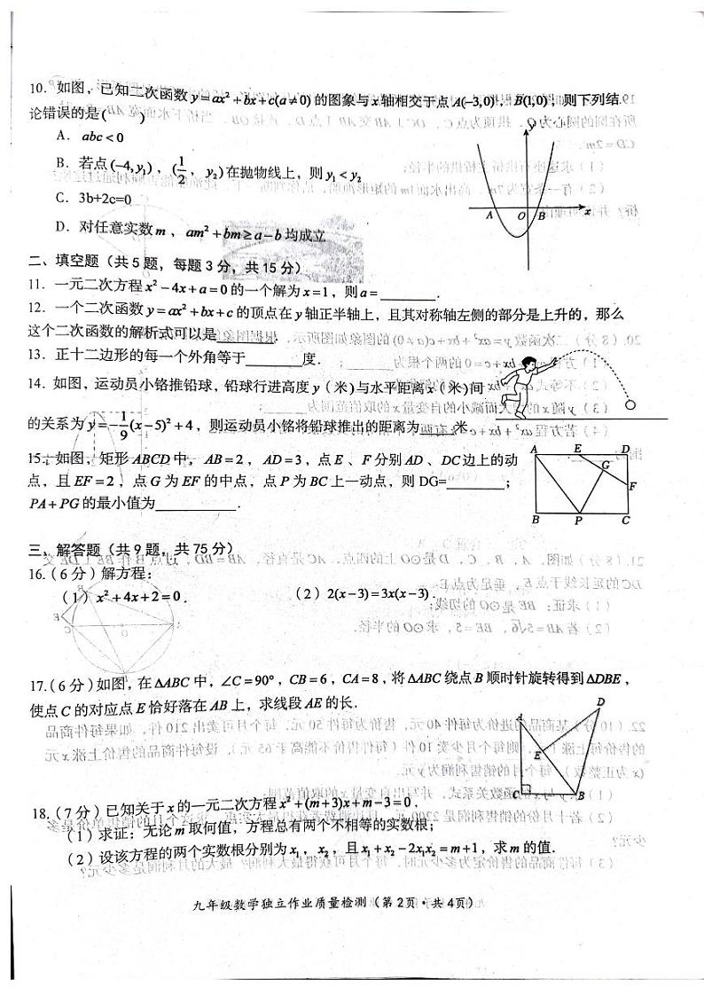 湖北省随州市随州市曾都区实验中学教联体联考2024-2025学年九年级上学期11月期中数学试题第2页