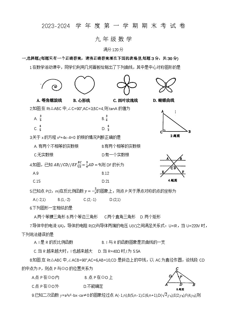 河南省周口市鹿邑县2023-2024学年九年级上学期期末数学试题第1页