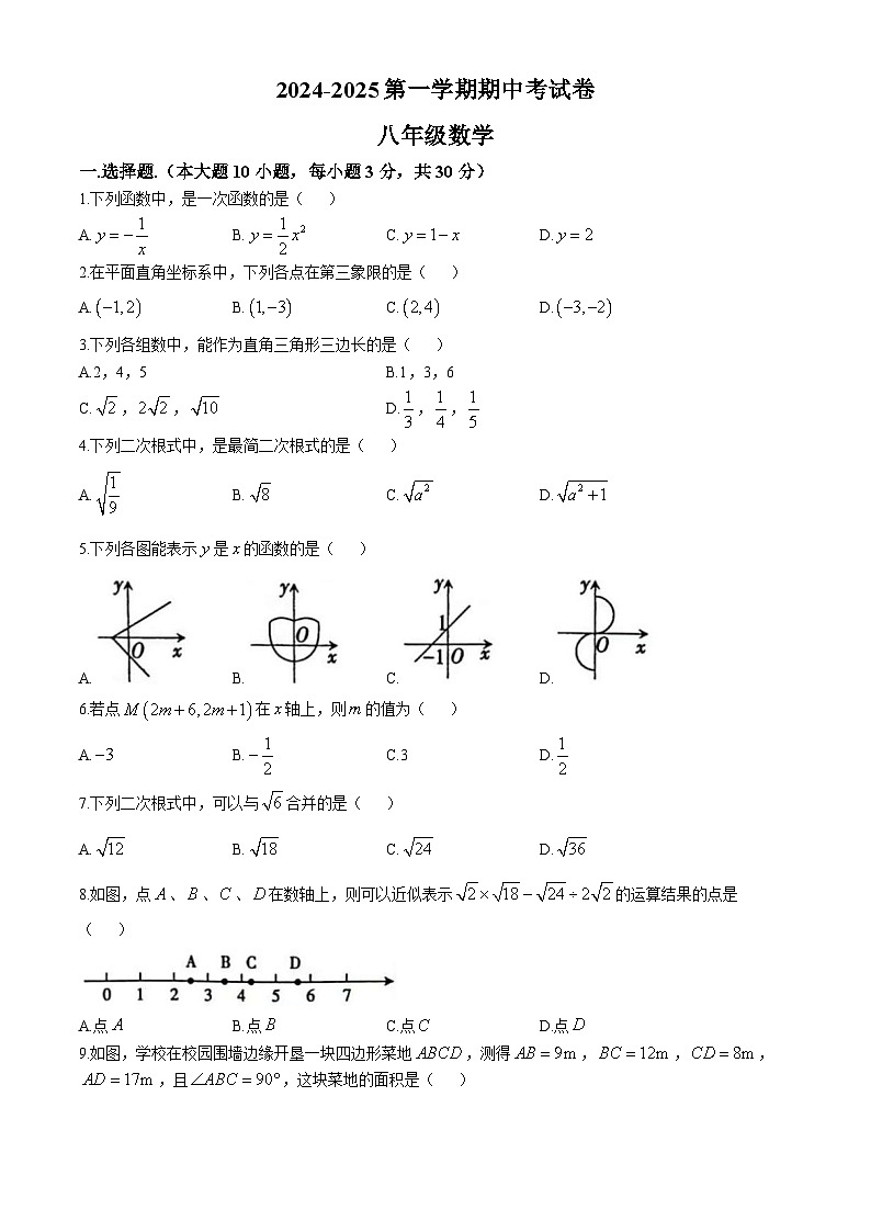 广东省河源市龙川县实验中学2024—2025学年上学期第一次月考八年级数学试卷第1页