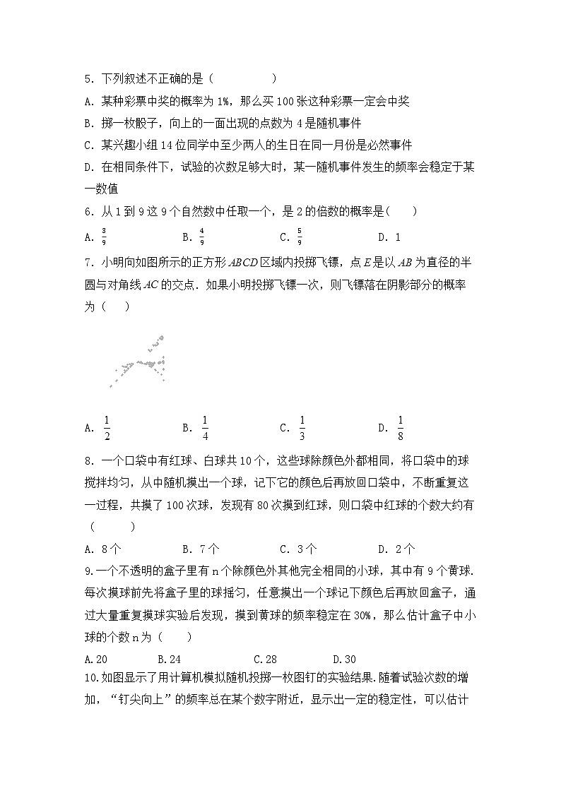 25.3 用频率估计概率 同步练习 人教版数学九年级上册第2页