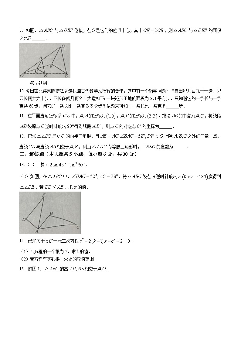 江西省赣州市大余县部分学校联考2023-2024学年九年级下学期月考数学试题(无答案)第3页