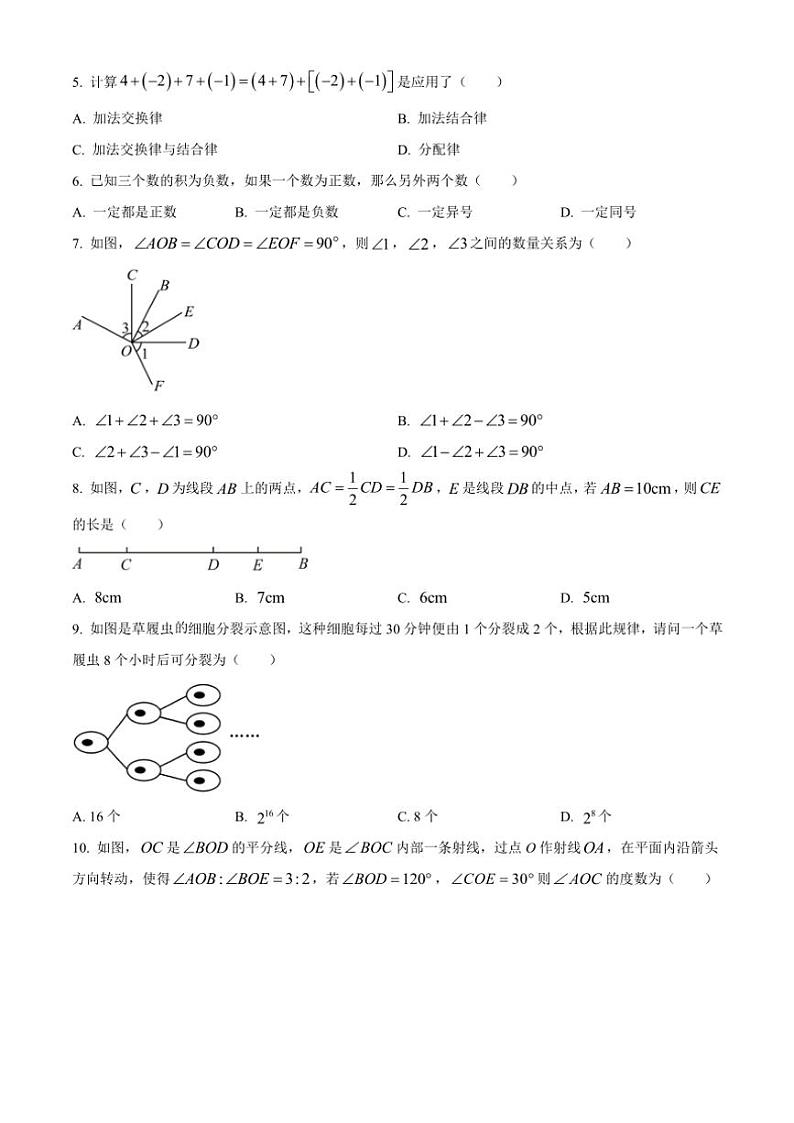 河北省保定市曲阳县2024～2025学年七年级(上)期中数学试卷(含答案)第2页