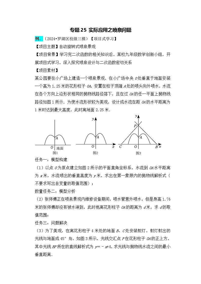 全国通用  中考数学 二次函数压轴题专题练习 25实际应用之喷泉问题（不含答案版）第1页