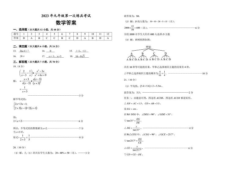 2023年九年级一练数学答案(1)第1页