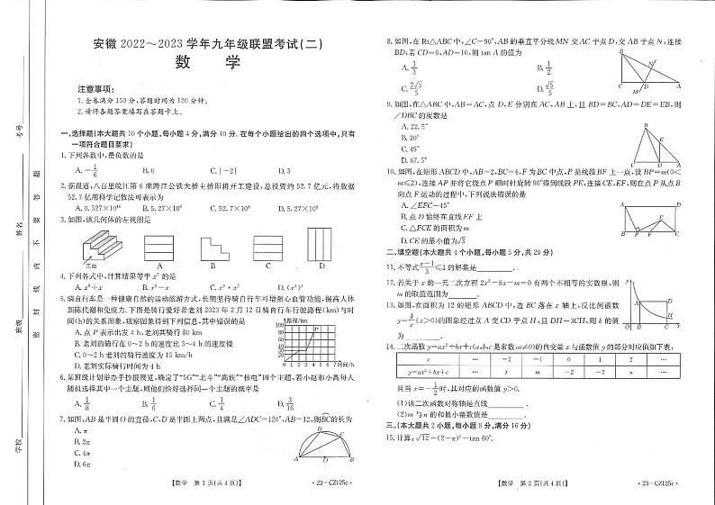 2022-2023九年级一模数学卷第1页