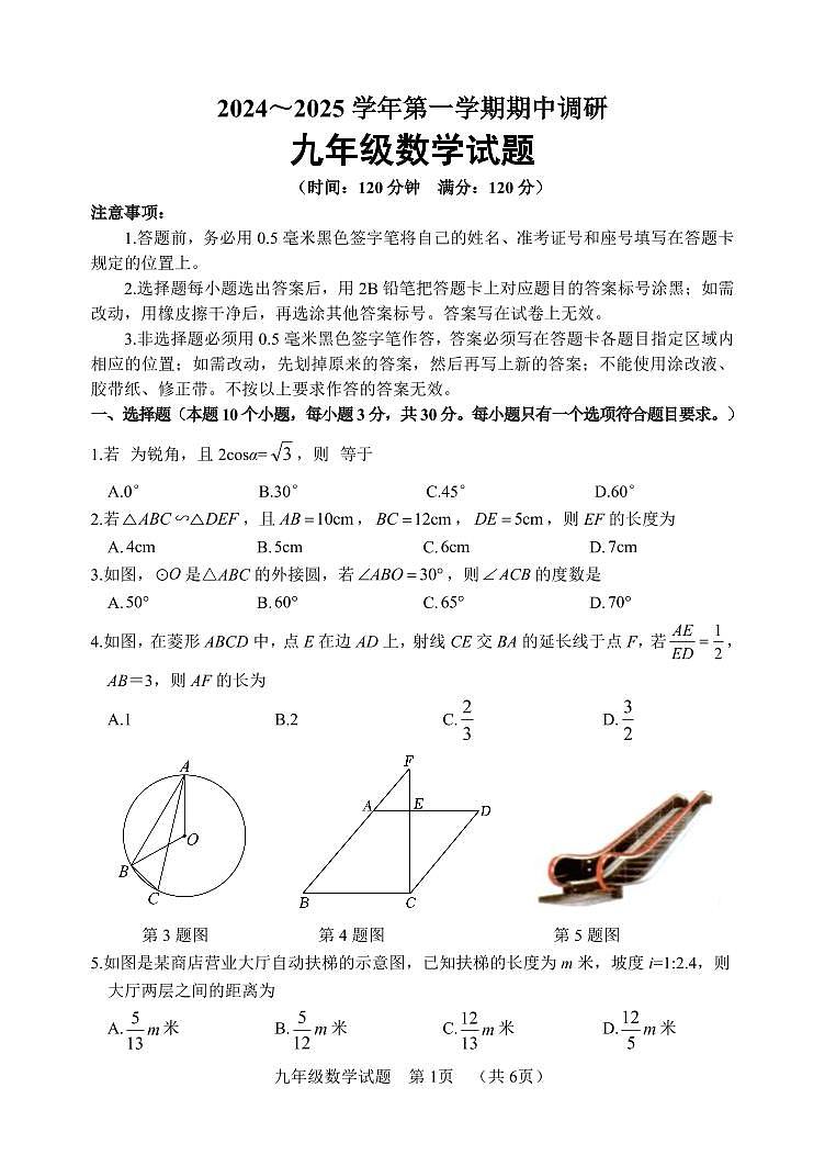 山东省聊城市临清市2024-2025学年九年级上学期期中考试数学试题01