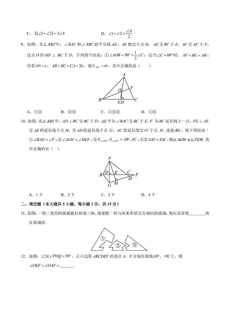 八年级数学第一次月考卷02（考试版A4）【测试范围：八年级上册第一章~第二章】（人教版）（原卷版+解析版）第3页