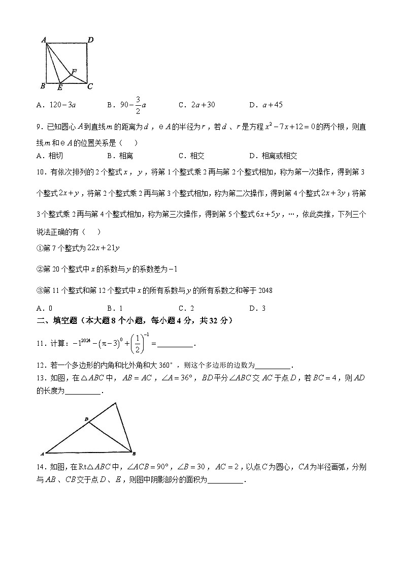 重庆市松树桥中学校2024-2025学年九年级数学上学期数学期中试题(无答案)第2页