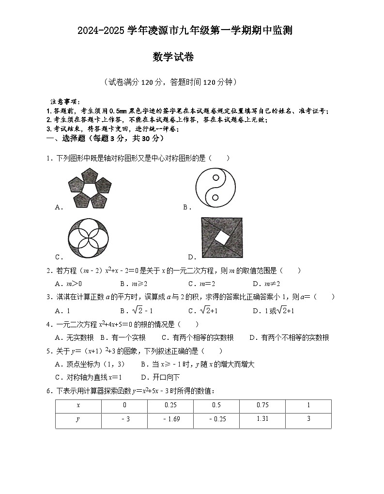 辽宁省朝阳市凌源市2024-2025学年九年级上学期11月期中数学试题第1页