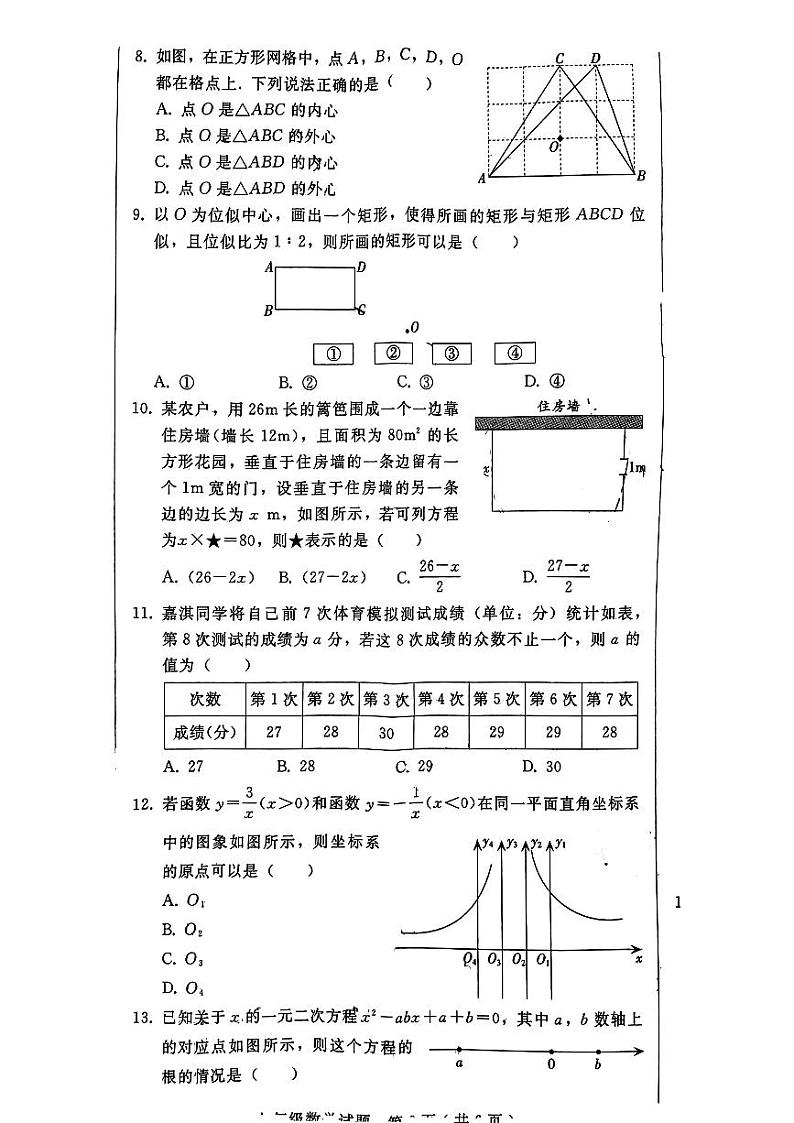 浙江省金华市2022-2023学年九年级下学期开学测试数学试题（含答案）第2页