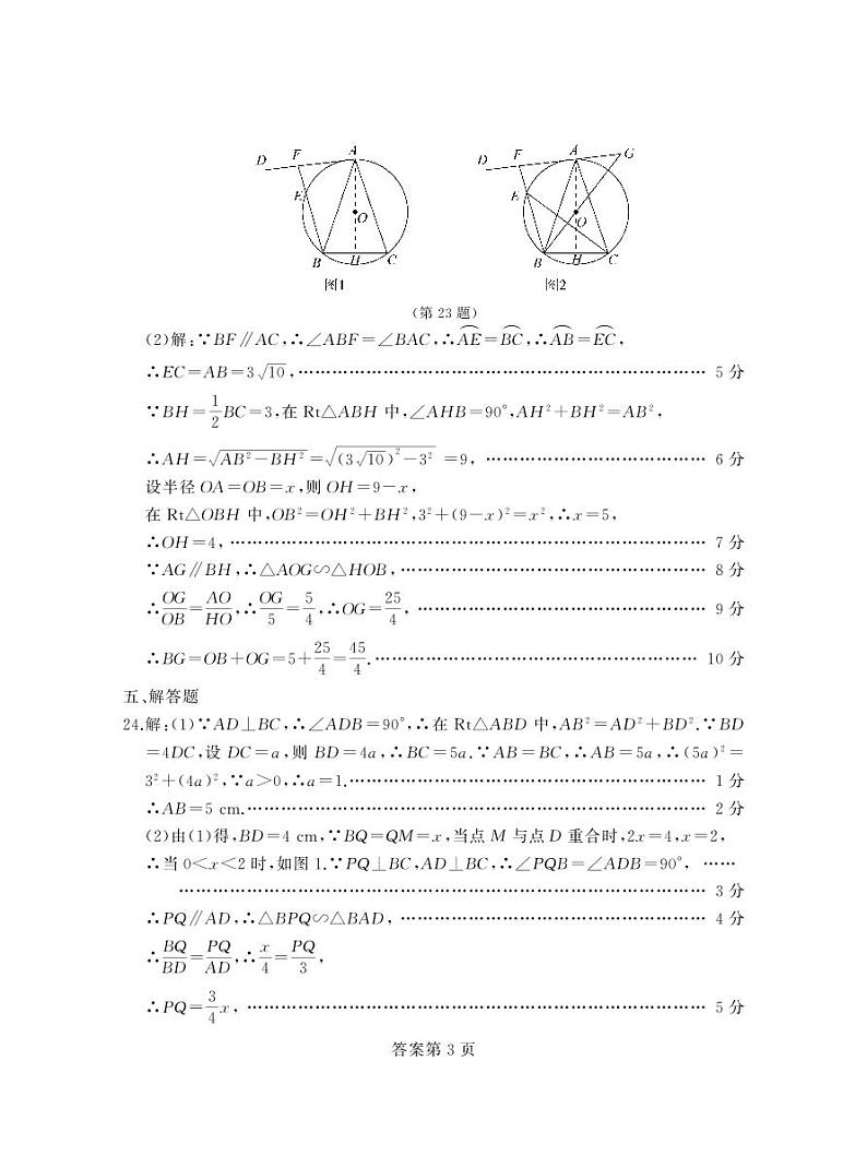 2023年辽宁省大连市初中毕业升学模拟检测数学试卷（一）答案第3页