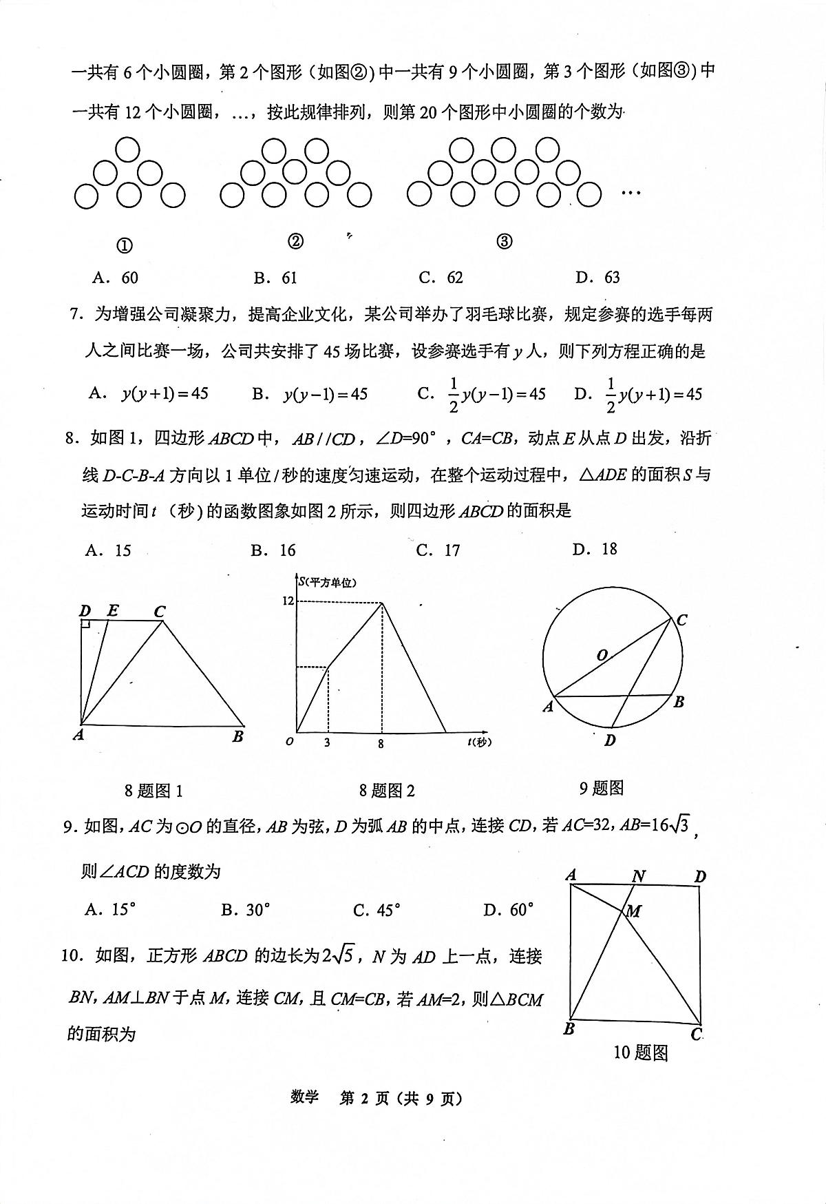 巴蜀2023届初三下学期3月第一次数学月考试题第2页
