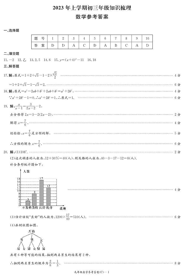 数学答案（初三知识梳理）第1页
