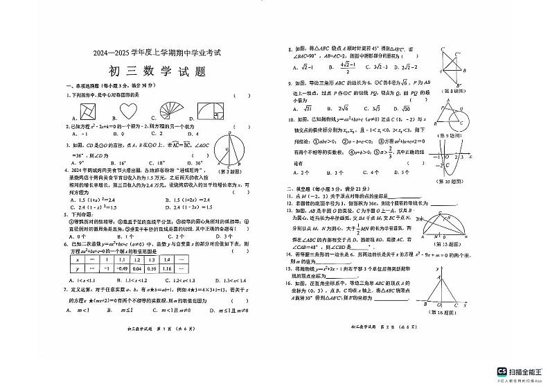 黑龙江省齐齐哈尔市建华区等5地2024-2025学年九年级上学期10月期中数学试题第1页
