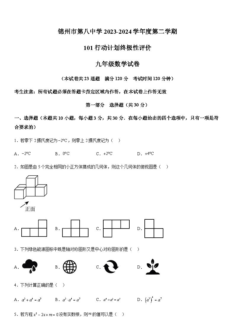 2024年辽宁省锦州市第八初级中学九年级中考一模数学模拟试题（含解析）第1页