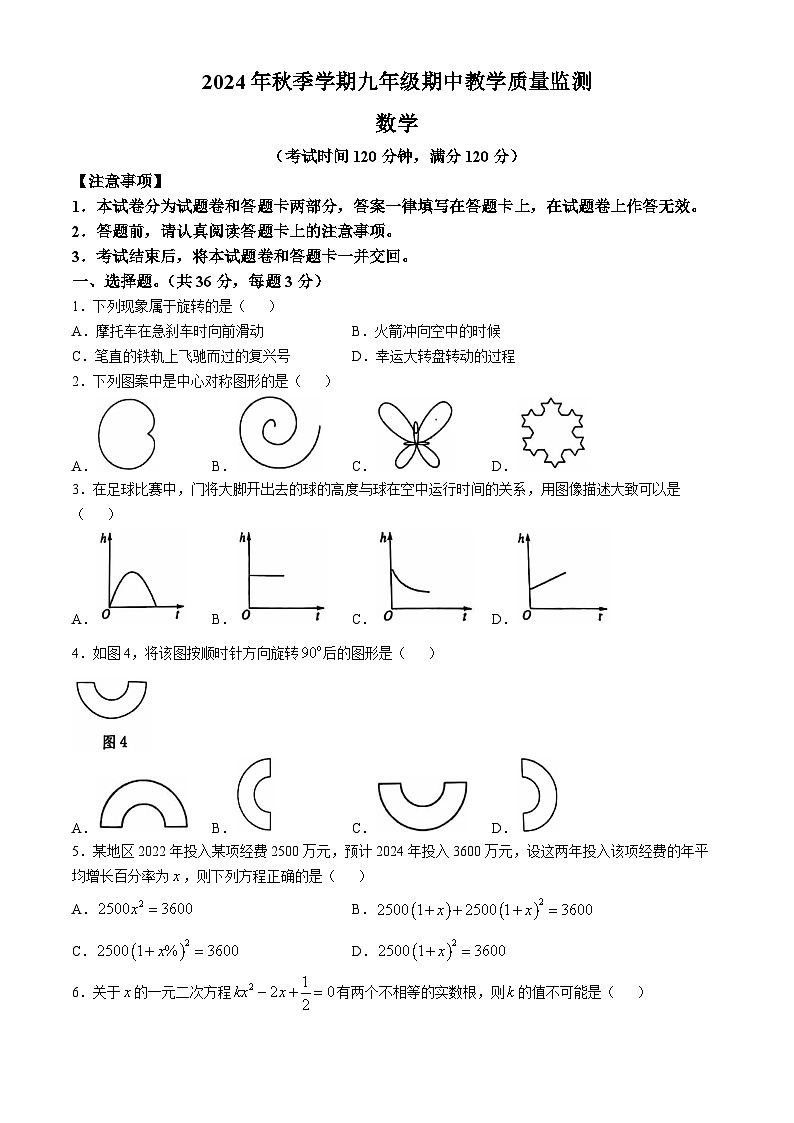 广西防城港市上思县2024—2025学年上学期九年级数学期中教学质量监测第1页