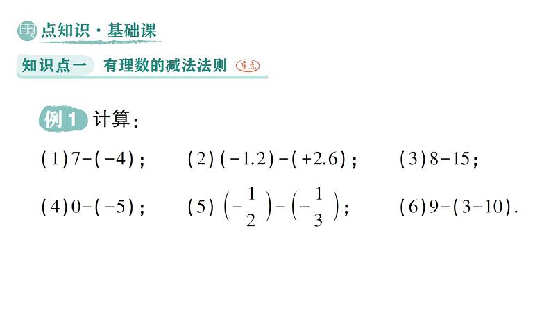 初中数学新华东师大版七年级上册1.7 有理数的减法作业课件（2024秋）第2页