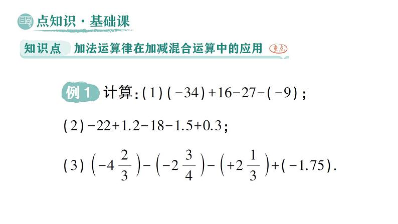 初中数学新华东师大版七年级上册1.8.2 加法运算律在加减混合运算中的应用作业课件（2024秋）第2页