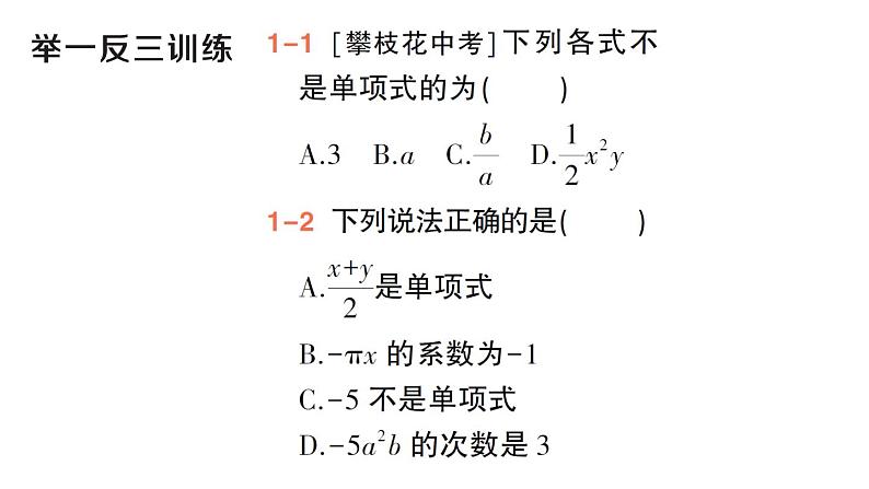 初中数学新华东师大版七年级上册2.3.1 单项式作业课件（2024秋）第5页