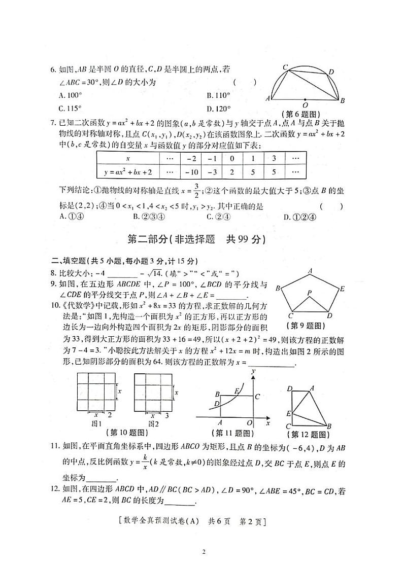 陕西省西安市莲湖区2023年九年级中考五校联考模拟测试数学 试题（含答案）第2页