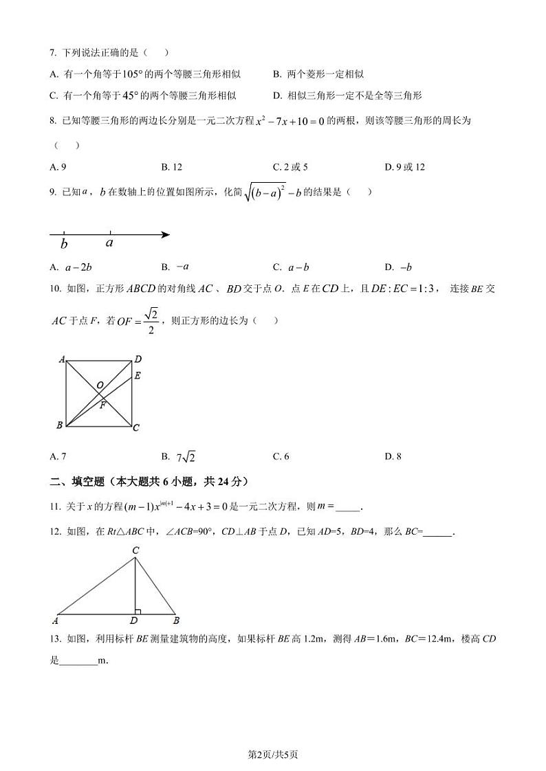 泉州市晋江市第一中学、华侨中学2023-2024学年九年级上学期月考数学试题（原卷版+解析版）第2页