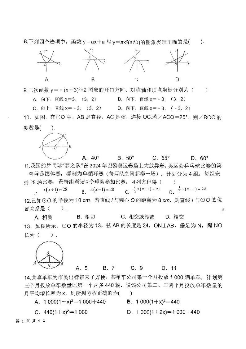 云南省红河州蒙自市三中教育集团2024--2025学年上学期九年级数学期中知识演练第2页