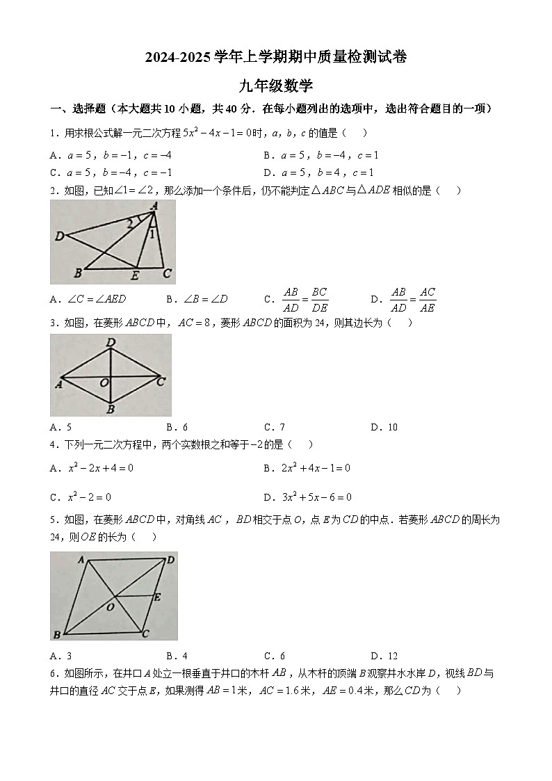 福建省三明市宁化县2024-2025学年九年级上学期期中考试数学试题(无答案)第1页