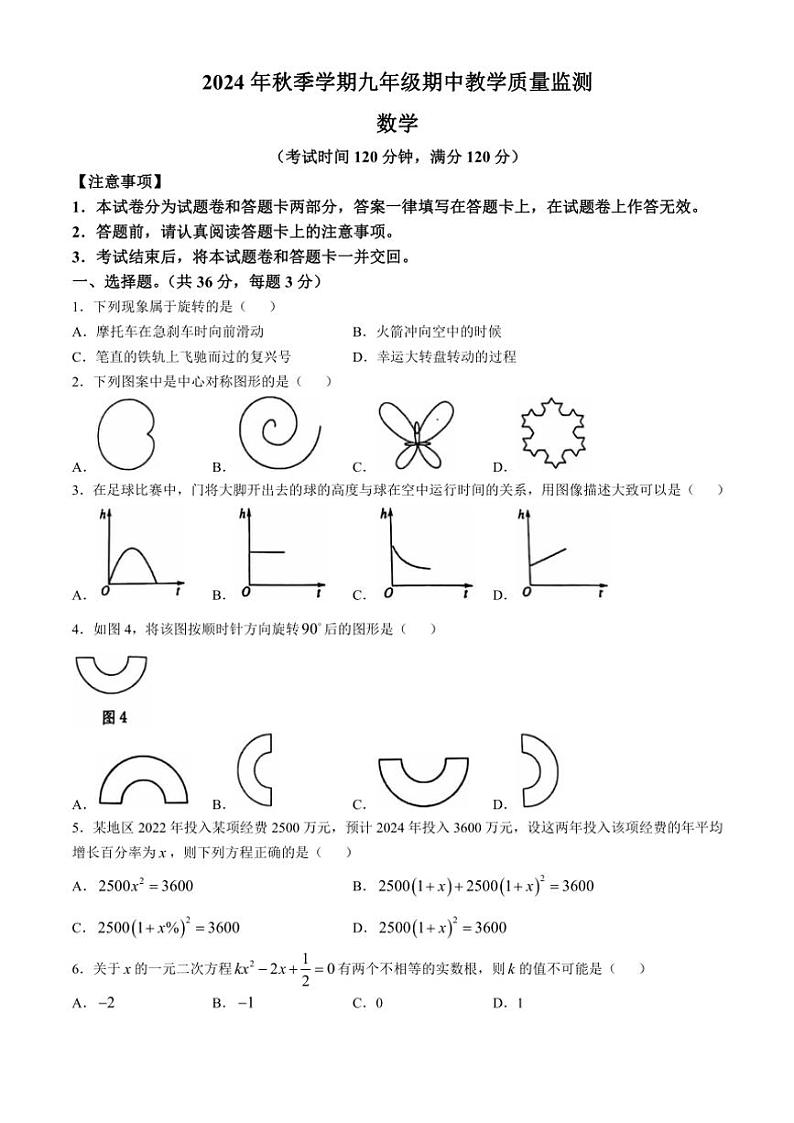 广西防城港市上思县2024—2025学年九年级(上)数学期中教学质量监测(含答案)第1页