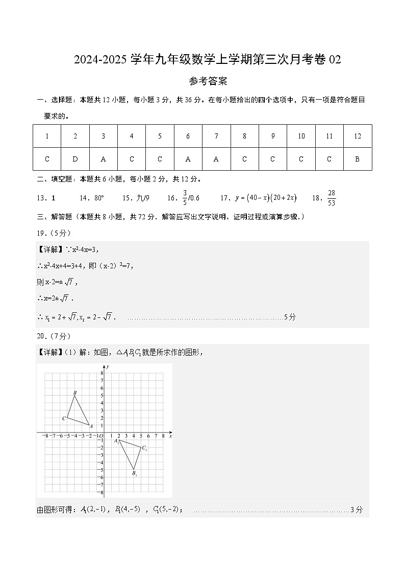 九年级数学第三次月考卷02（参考答案）（人教版）第1页