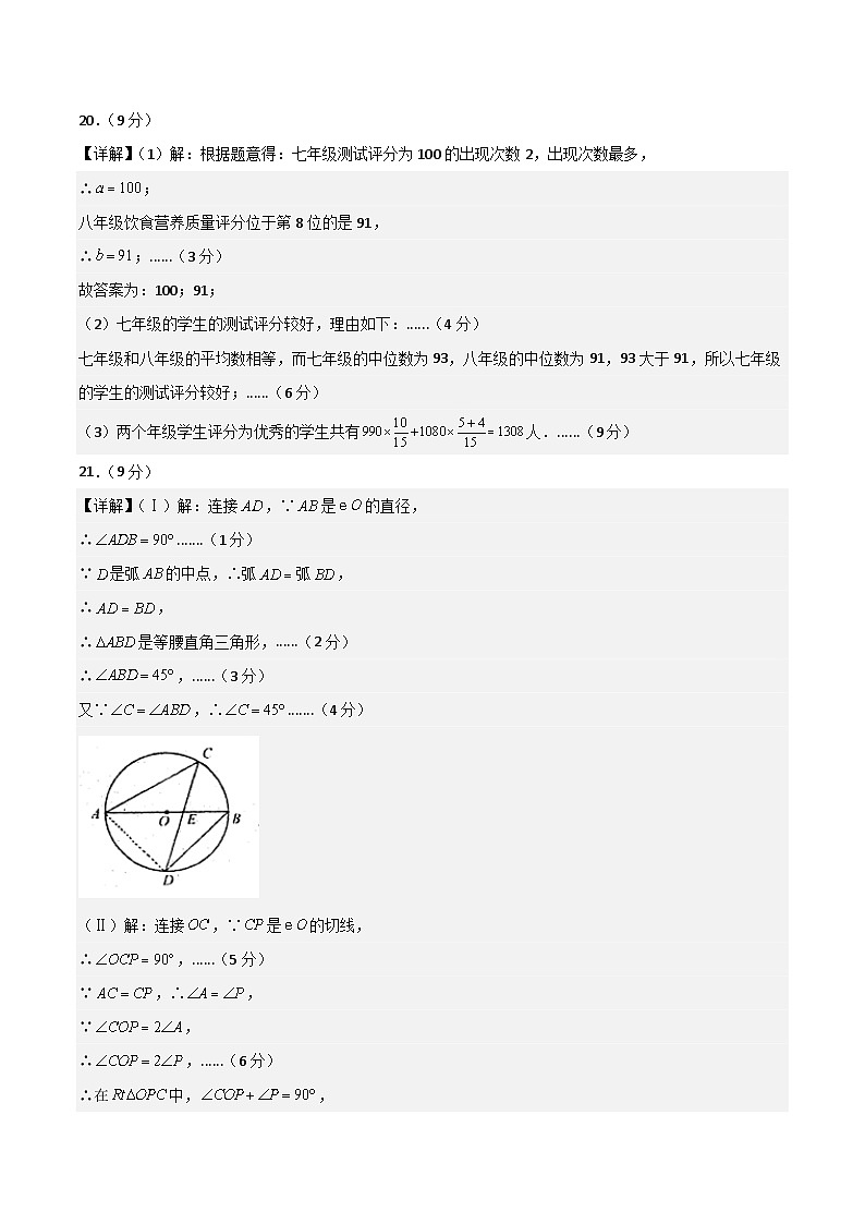 九年级数学第三次月考卷（参考答案）第3页
