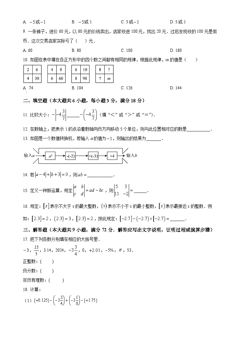 广东省惠州市第一中学金山湖附属中学2024--2025学年七年级数学上学期第一次月考试卷（原卷版）-A4第2页