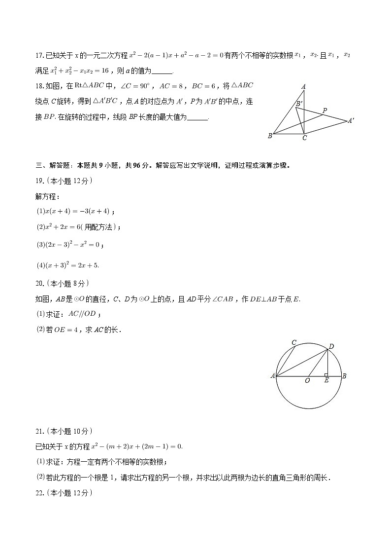 江苏省盐城市东台市第一教育联盟2024-2025学年九年级上学期11月期中数学试题第3页