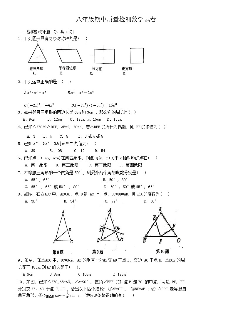 河南省漯河实验中学2024-2025学年上学期八年级期中数学试题第1页
