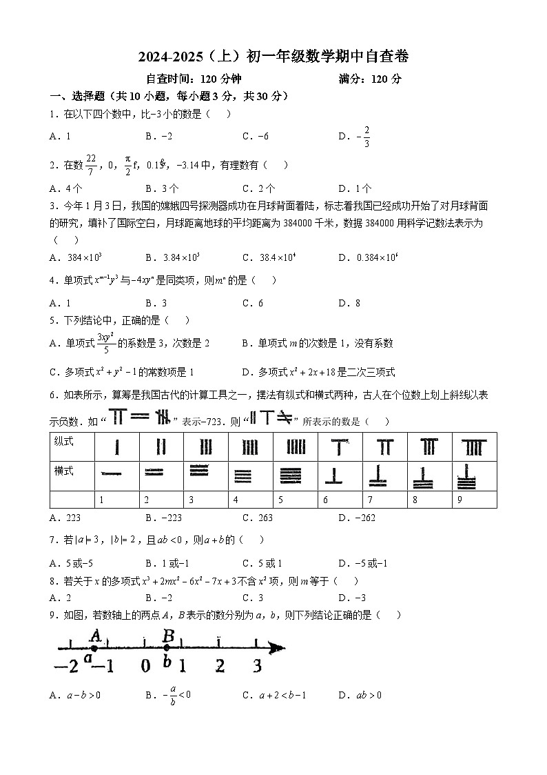 广东省东莞市厚街海月学校2024-2025学年七年级上学期期中考试数学试卷第1页