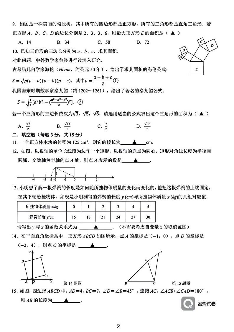 广东省深圳市龙岗区百合外国语学校2023-2024学年上学期期中考试八年级数学（含答案）第2页