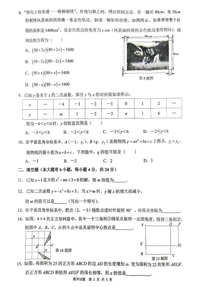 福建省厦门市同安区2024—2025学年九年级上学期11月期中数学试题第2页