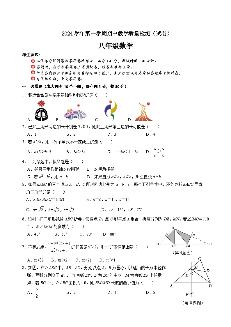 2024-1期中教学质量检测-八年级数学（试卷）第1页