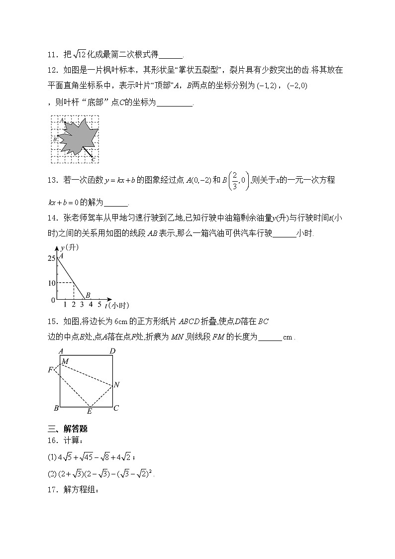 山西省实验中学2024-2025学年八年级上学期11月期中测评数学试卷(含答案)第3页