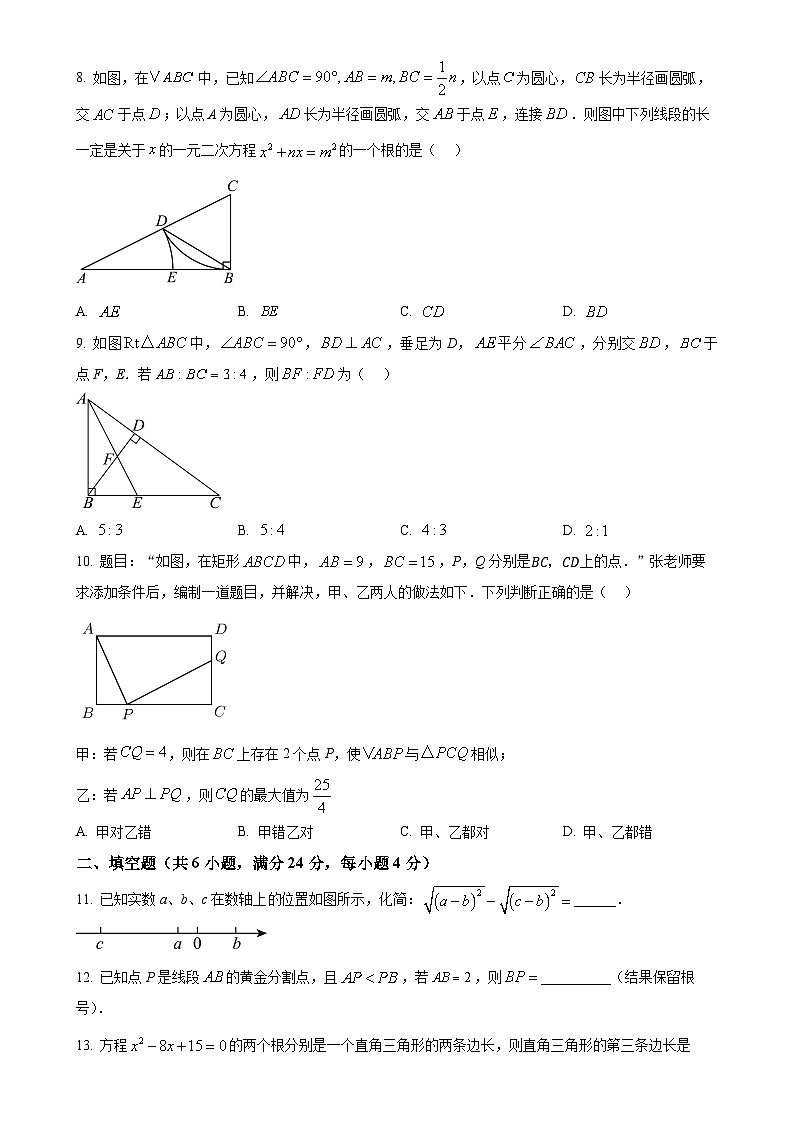 福建省泉州市永春第三中学片区2024-2025学年九年级上学期期中考试数学试题（原卷版）-A4第2页