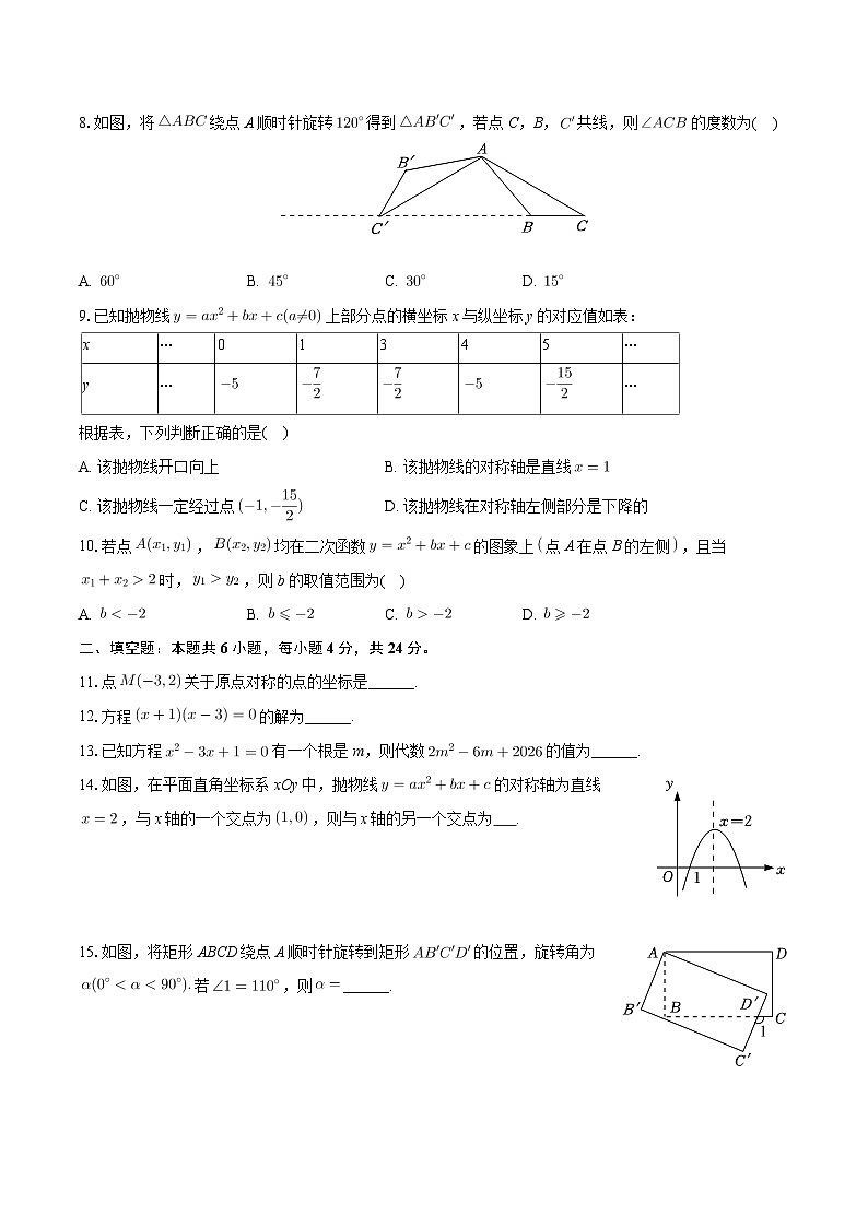 福建省福州市晋安区2024-2025学年九年级上学期期中考试数学试卷第2页