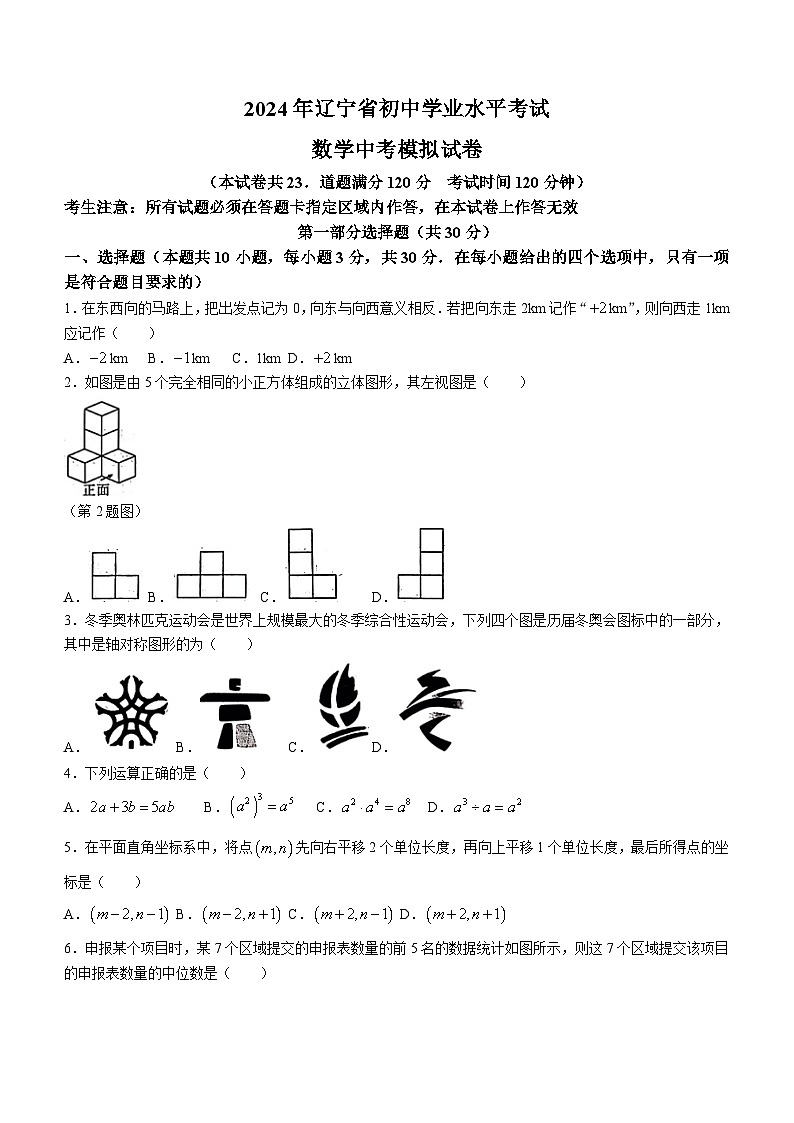2024年辽宁省铁岭市大洼镇九年级下学期中考一模数学模拟试题(无答案)第1页