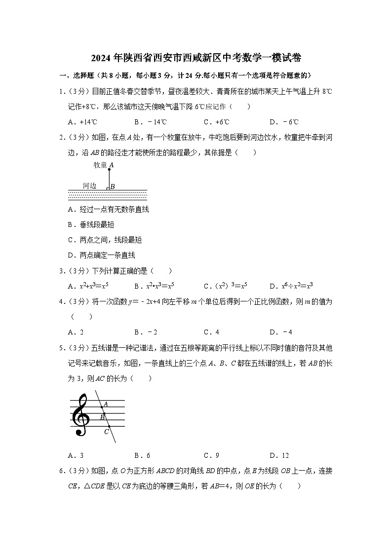 2024年陕西省西安市西咸新区中考数学一模试卷（含解析）第1页