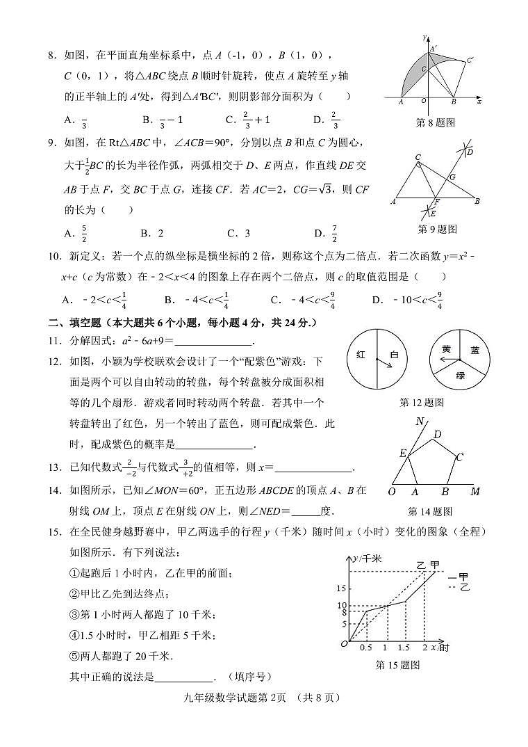 2023年山东省济南市东南片区中考二模数学试题（含答案）第2页