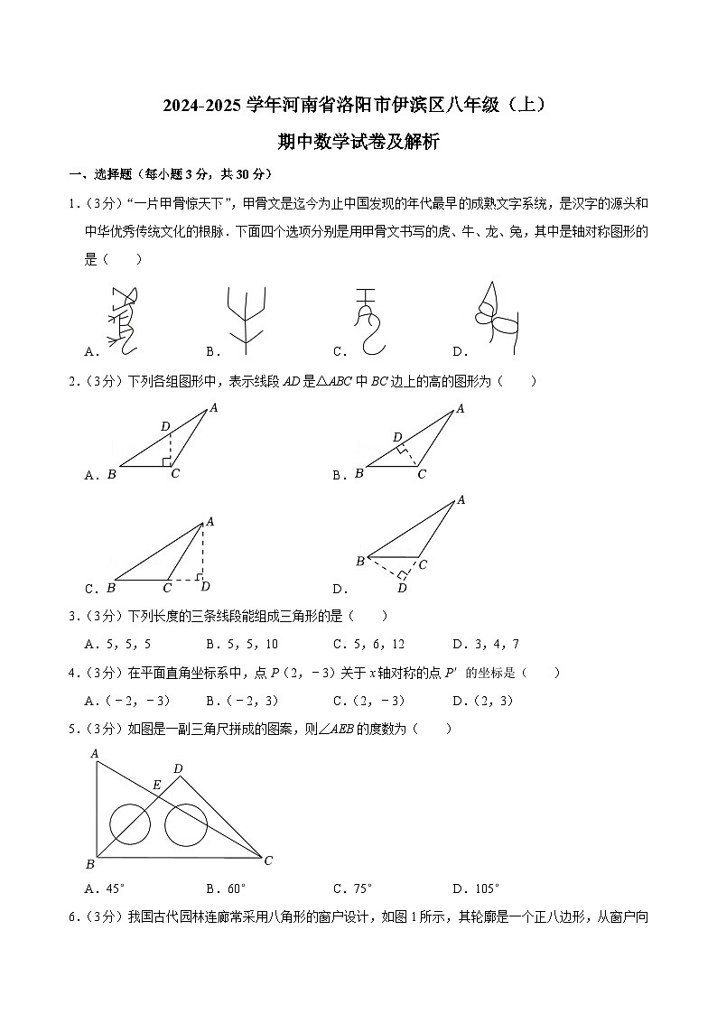 河南省洛阳市伊滨区2024-2025学年上学期期中考试八年级数学试卷第1页