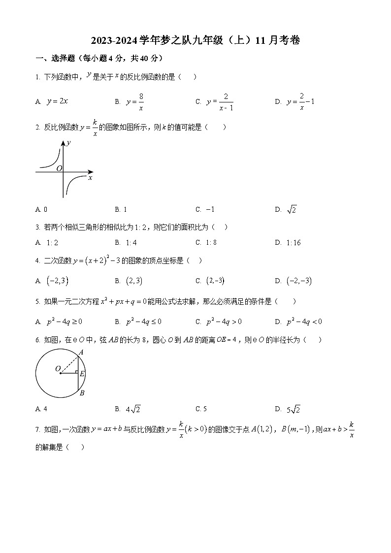 福建省福州市台江区福州华伦中学2024-2025学年九年级上学期11月月考数学试题（原卷版）第1页