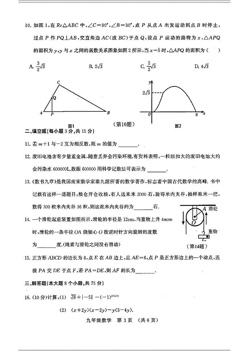 2024年河南省周口市淮阳区河南省淮阳中学中考一模数学试题第3页